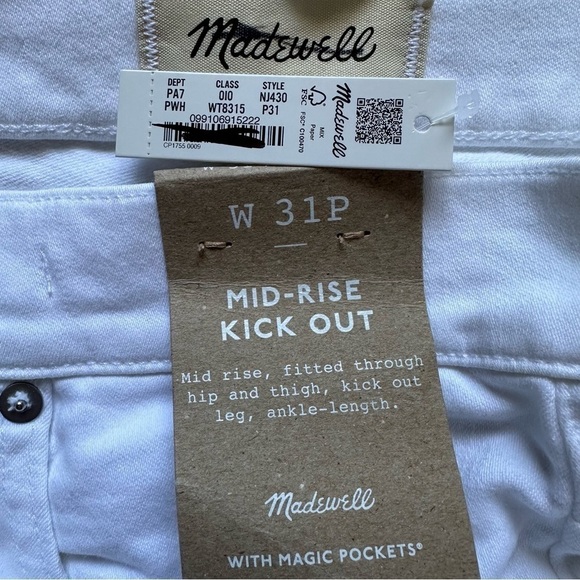 Madewell Jeans Petite Kick Out Crop Mid-Rise Stretch Pure White 31P NWT New - Picture 8 of 12